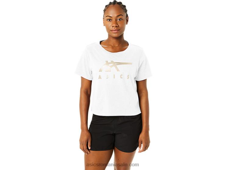 Asics alb strălucitor tricou boxy cu mânecă scurtă în dungi pentru damă ZF4642718