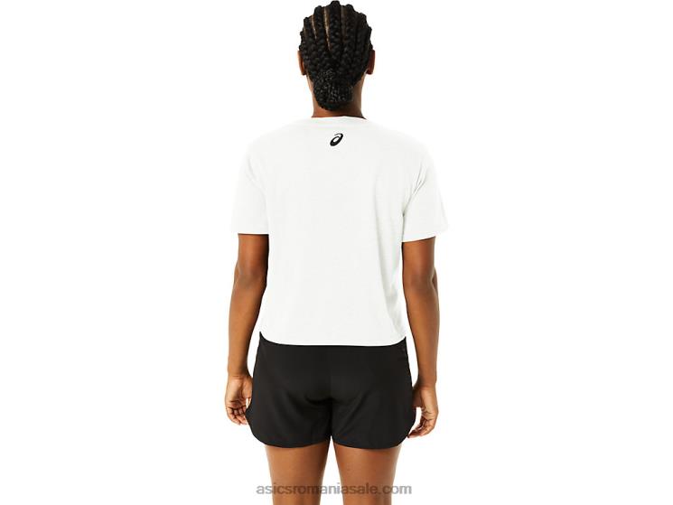 Asics alb strălucitor tricou boxy cu mânecă scurtă în dungi pentru damă ZF4642718