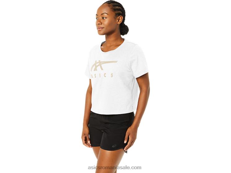 Asics alb strălucitor tricou boxy cu mânecă scurtă în dungi pentru damă ZF4642718
