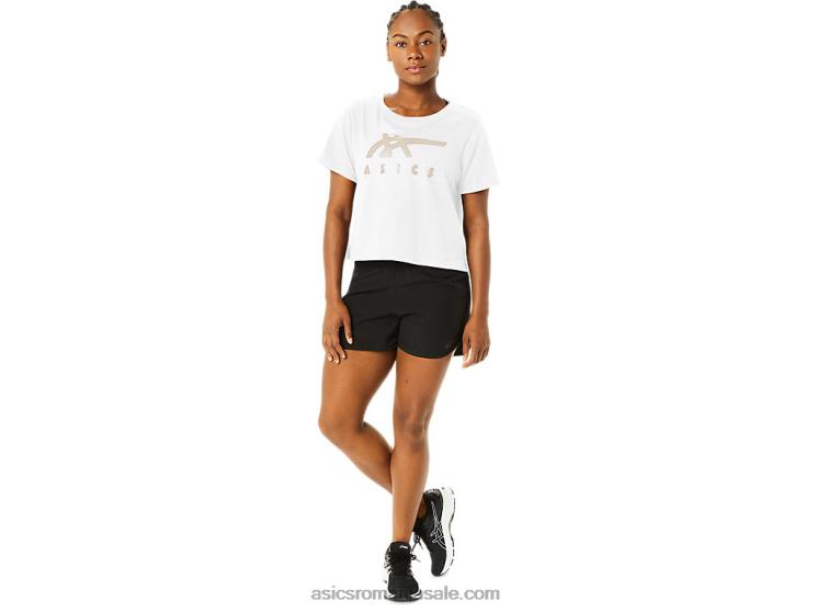 Asics alb strălucitor tricou boxy cu mânecă scurtă în dungi pentru damă ZF4642718
