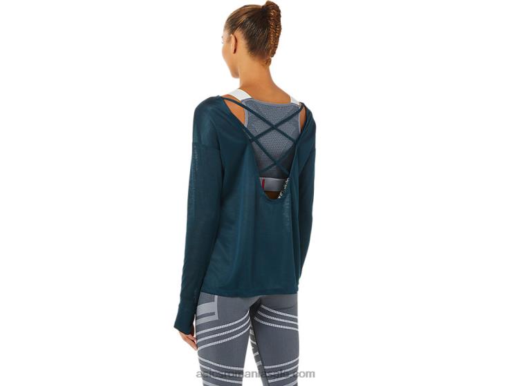Asics albastru francez top de damă cu mânecă lungă cu spatele deschis ZF4643378