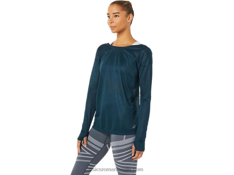 Asics albastru francez top de damă cu mânecă lungă cu spatele deschis ZF4643378