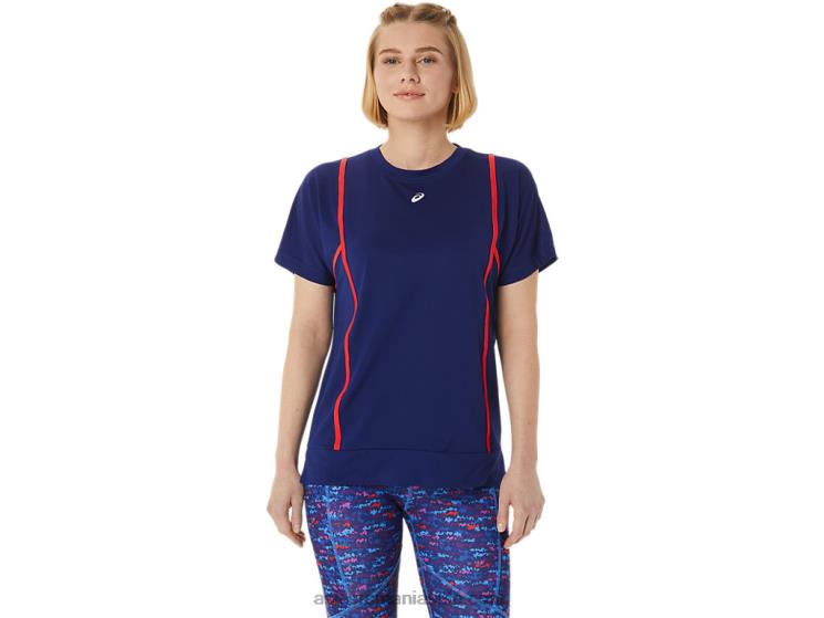Asics alertă de scufundare albastru/roșu noul top strong 92 cu mânecă scurtă pentru femei ZF4643056