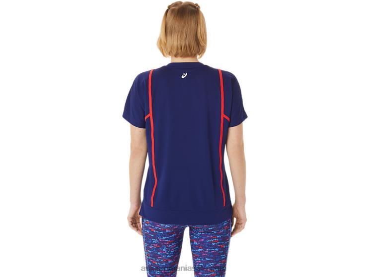 Asics alertă de scufundare albastru/roșu noul top strong 92 cu mânecă scurtă pentru femei ZF4643056