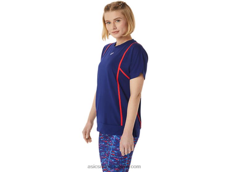 Asics alertă de scufundare albastru/roșu noul top strong 92 cu mânecă scurtă pentru femei ZF4643056