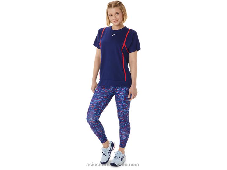 Asics alertă de scufundare albastru/roșu noul top strong 92 cu mânecă scurtă pentru femei ZF4643056