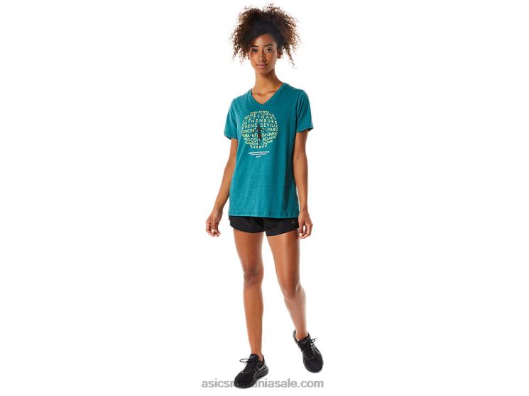 Asics catifea pin heather cu decolteu în V grafic pentru femei ZF4643319