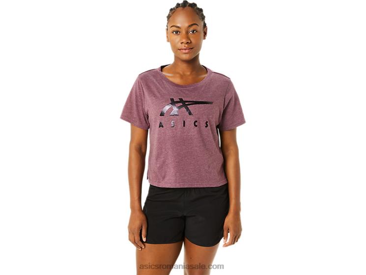 Asics deep mars heather tricou boxy cu mânecă scurtă în dungi pentru damă ZF4643620