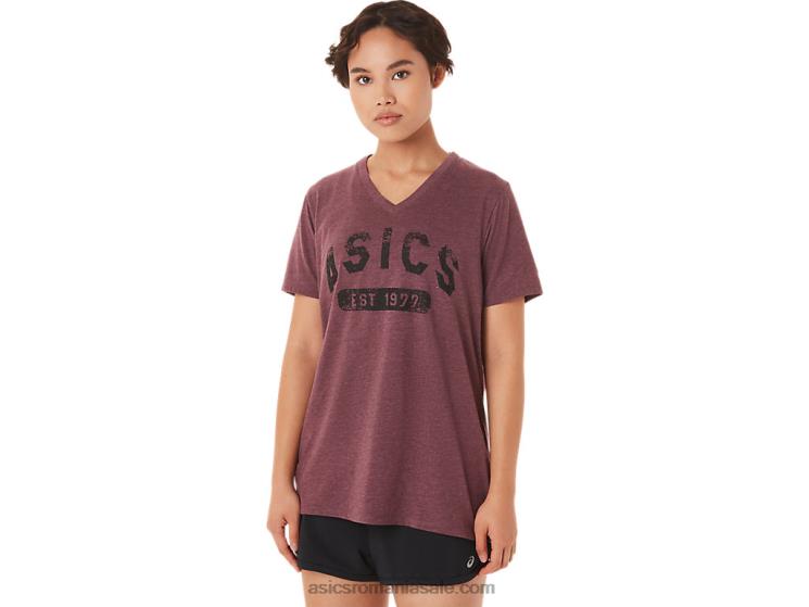 Asics deep mars heather tricou de damă cu mânecă scurtă est 1977 cu decolteu în V ZF4643421