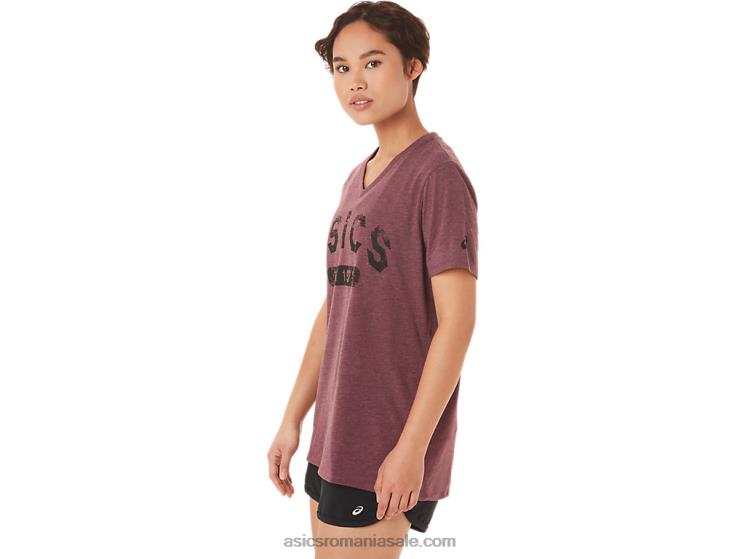 Asics deep mars heather tricou de damă cu mânecă scurtă est 1977 cu decolteu în V ZF4643421