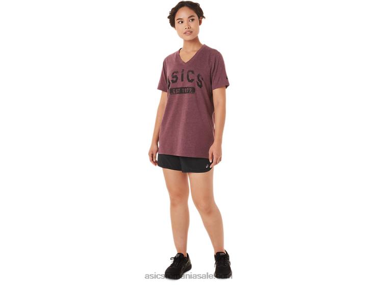 Asics deep mars heather tricou de damă cu mânecă scurtă est 1977 cu decolteu în V ZF4643421