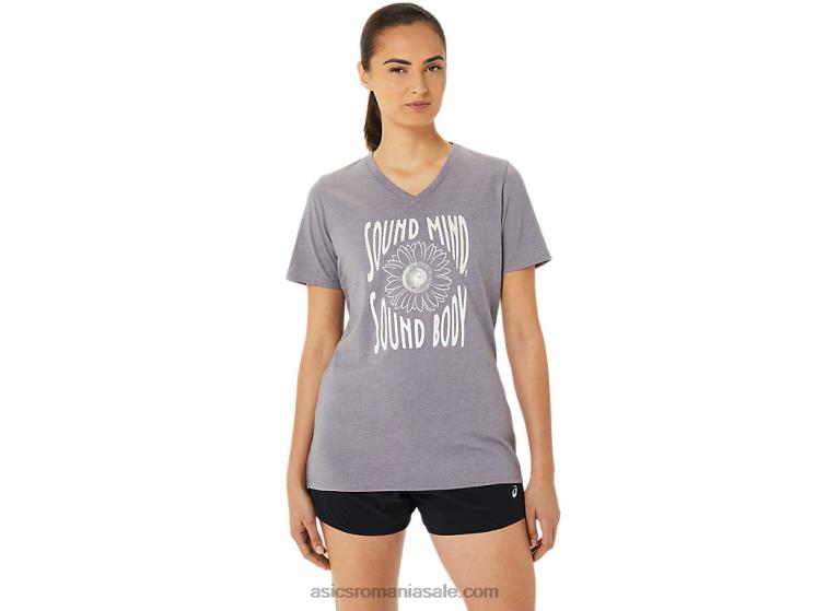 Asics erica gri lavandă slogan de floarea soarelui pentru femei, cu decolteu în V ZF4643201