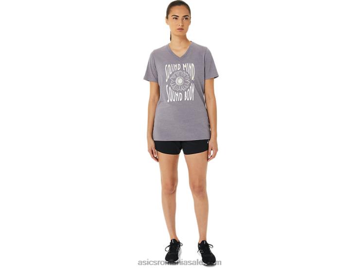 Asics erica gri lavandă slogan de floarea soarelui pentru femei, cu decolteu în V ZF4643201