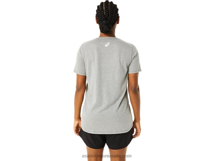 Asics erica gri mediu damă cu mânecă scurtă cu decolteu în V cu imprimeu ZF4643626