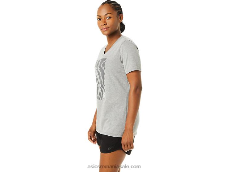Asics erica gri mediu damă cu mânecă scurtă cu decolteu în V cu imprimeu ZF4643626