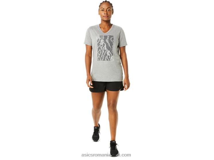 Asics erica gri mediu damă cu mânecă scurtă cu decolteu în V cu imprimeu ZF4643626