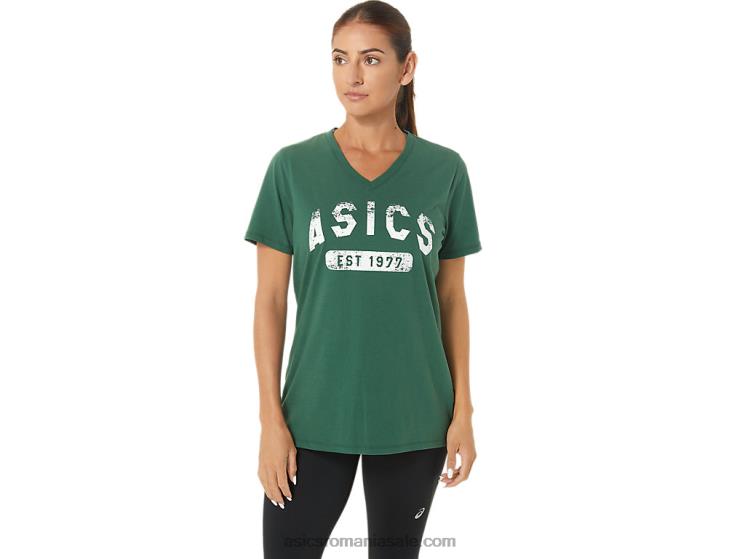 Asics erica verde vânător tricou de damă cu mânecă scurtă est 1977 cu decolteu în V ZF4642726