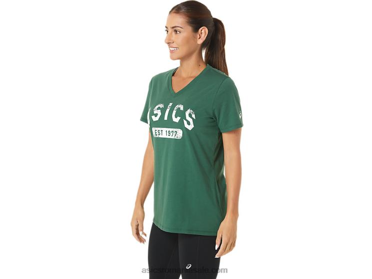 Asics erica verde vânător tricou de damă cu mânecă scurtă est 1977 cu decolteu în V ZF4642726