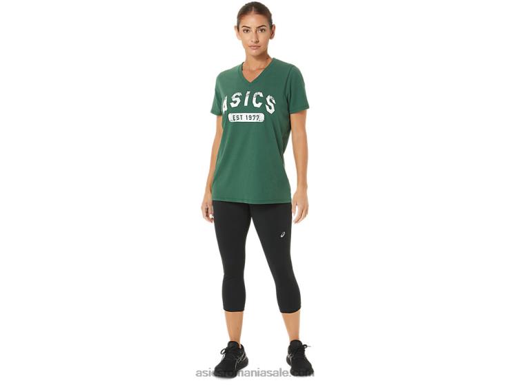 Asics erica verde vânător tricou de damă cu mânecă scurtă est 1977 cu decolteu în V ZF4642726
