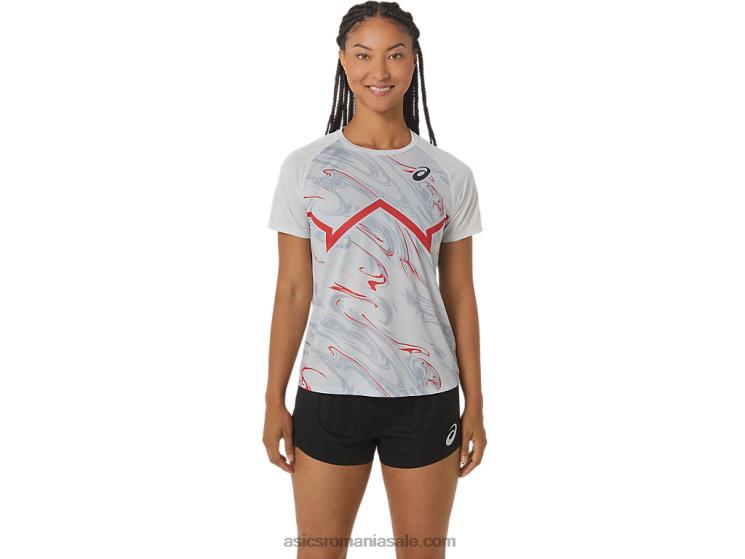 Asics gri glaciar/rosu electric top cu mânecă scurtă de damă cj-line ZF4642329