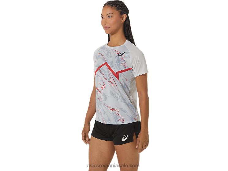 Asics gri glaciar/rosu electric top cu mânecă scurtă de damă cj-line ZF4642329