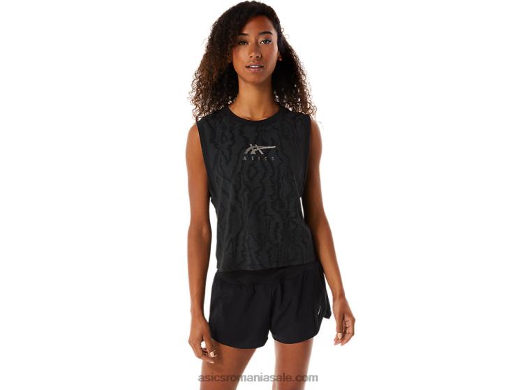 Asics negru de performanță crop muscular imprimat peste tot pentru femei ZF4643145