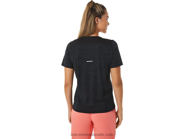 Asics negru de performanță/gri cărbune top cu mânecă scurtă cu decolteu în V de curse pentru femei ZF4642448