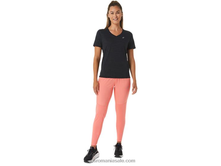 Asics negru de performanță/gri cărbune top cu mânecă scurtă cu decolteu în V de curse pentru femei ZF4642448