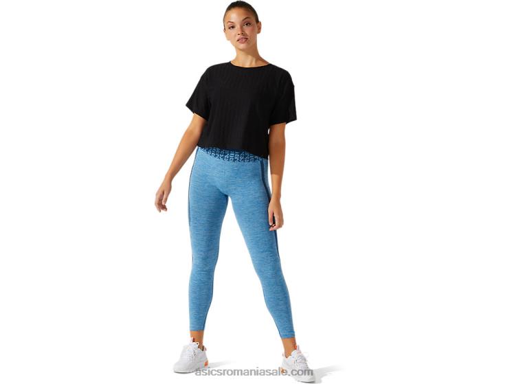 Asics negru de performanță mânecă scurtă jacquard cu logo decupat pentru damă ZF4643963