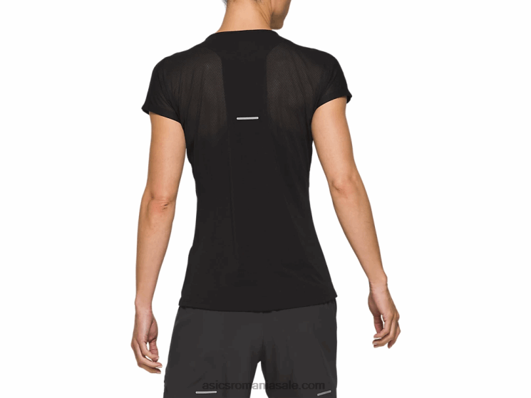 Asics negru de performanță top de damă cu mânecă scurtă cu decolteu în V ZF4644183