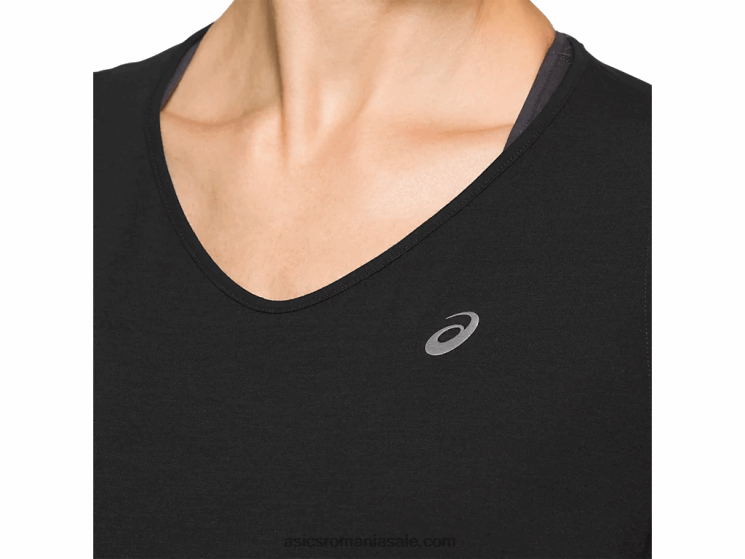 Asics negru de performanță top de damă cu mânecă scurtă cu decolteu în V ZF4644183
