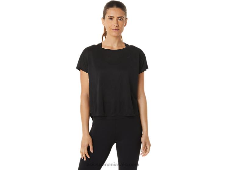 Asics negru de performanță top de damă movekoyo jacquard cu mânecă scurtă ZF4642763