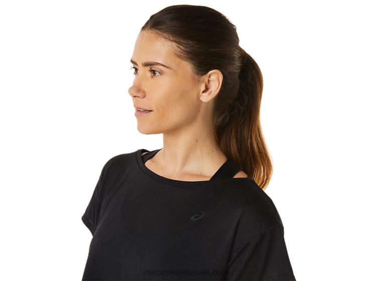 Asics negru de performanță top de damă movekoyo jacquard cu mânecă scurtă ZF4642763