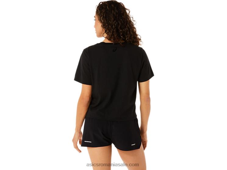 Asics negru de performanță tricou boxy cu mânecă scurtă în dungi pentru damă ZF4642815