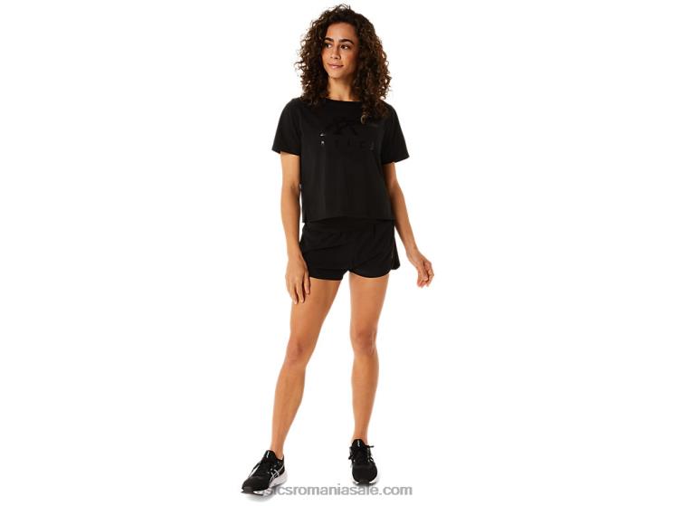 Asics negru de performanță tricou boxy cu mânecă scurtă în dungi pentru damă ZF4642815