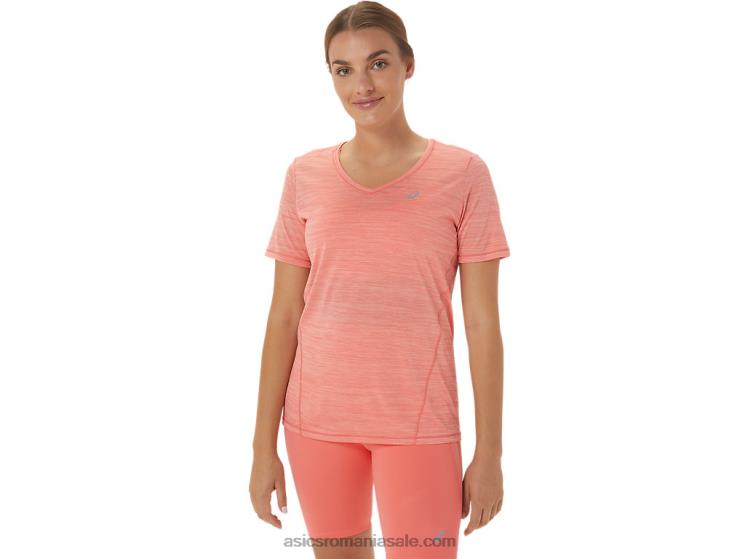 Asics papaya/guava top cu mânecă scurtă cu decolteu în V de curse pentru femei ZF4642295