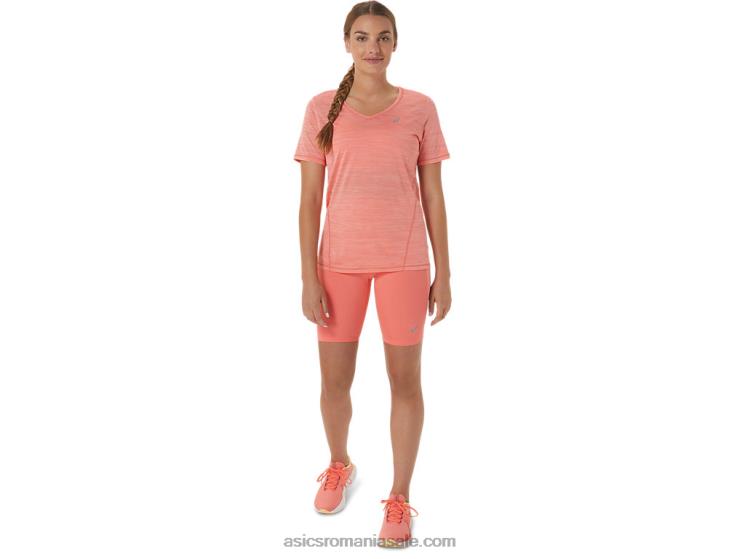 Asics papaya/guava top cu mânecă scurtă cu decolteu în V de curse pentru femei ZF4642295