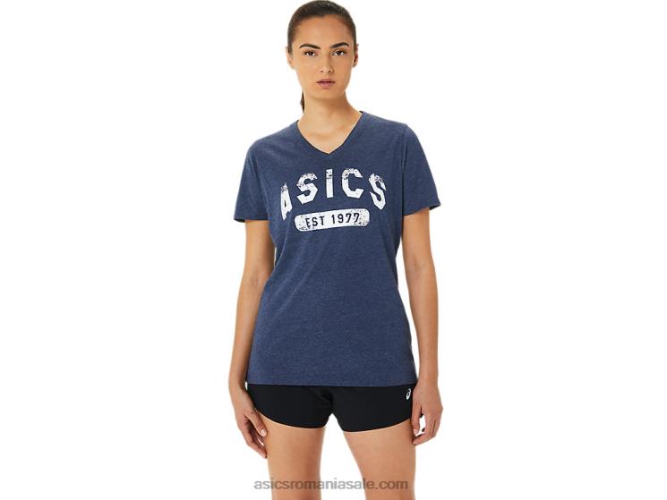 Asics peaton heather tricou de damă cu mânecă scurtă est 1977 cu decolteu în V ZF4643202