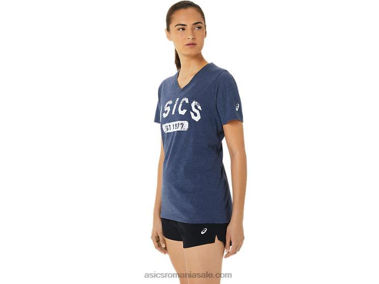 Asics peaton heather tricou de damă cu mânecă scurtă est 1977 cu decolteu în V ZF4643202