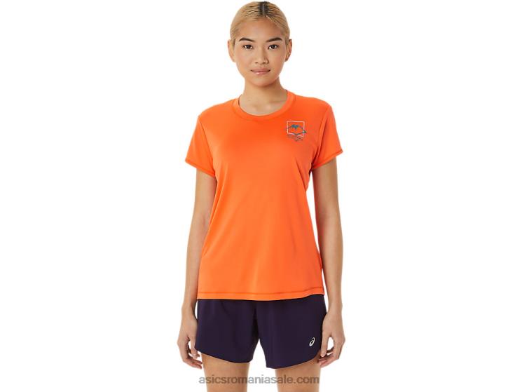 Asics portocaliu nova bluză cu mânecă scurtă cu logo Fujitrail pentru femei ZF4643075