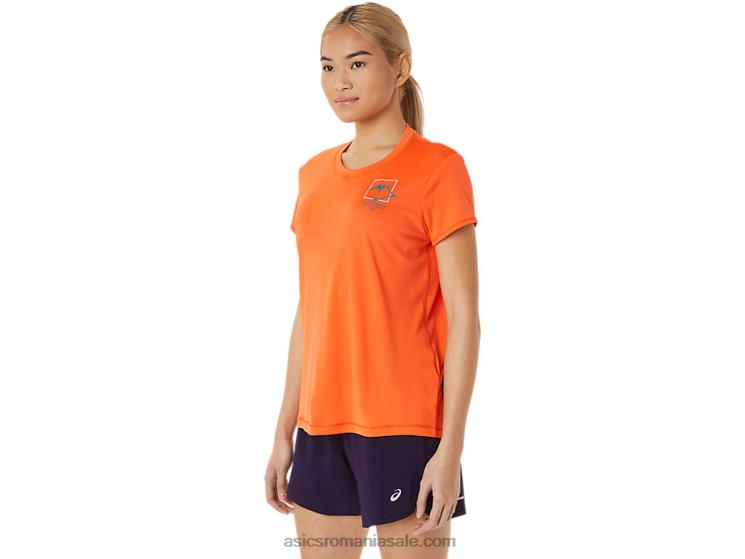 Asics portocaliu nova bluză cu mânecă scurtă cu logo Fujitrail pentru femei ZF4643075