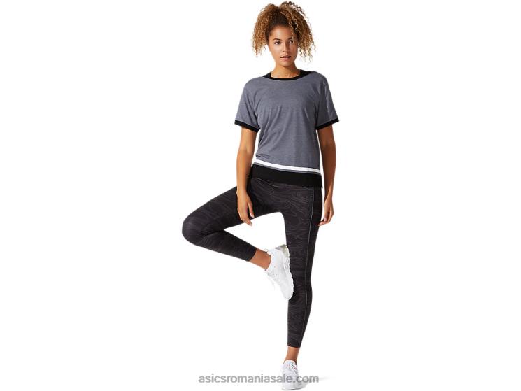 Asics purtător gri heather top de damă cu mânecă scurtă color block ZF4644077