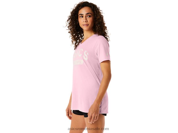 Asics sare roz tricou de damă cu mânecă scurtă est 1977 cu decolteu în V ZF4642275