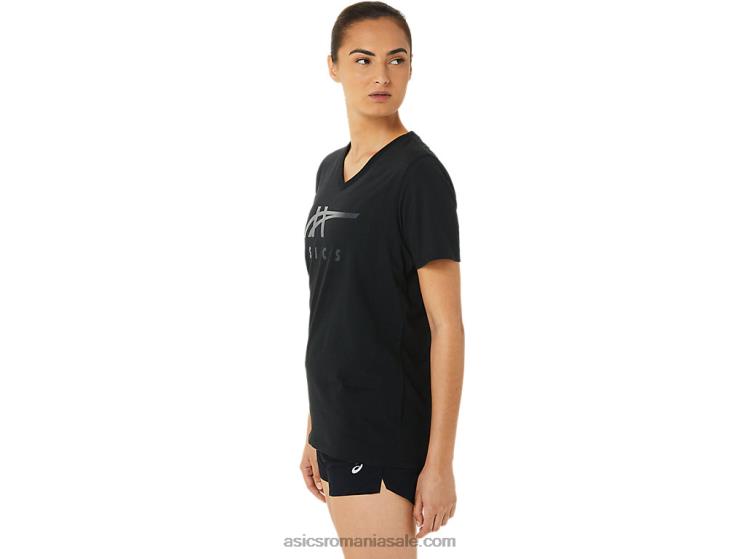 Asics strălucire neagră damă dungi cu decolteu în V ZF4643199