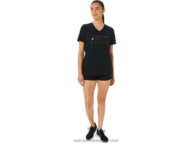 Asics strălucire neagră damă dungi cu decolteu în V ZF4643199