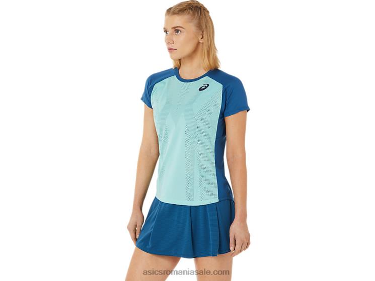 Asics verde oaza/indigo deschis tricou cu mânecă scurtă pentru damă ZF4643526